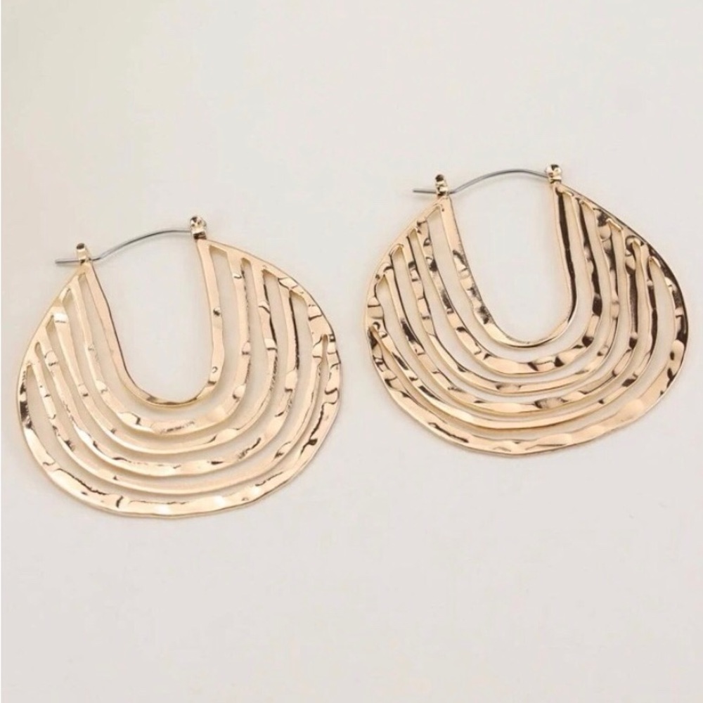 New Anthropologie Cutout Tier Geometric Hoop Earrings - Picture 2 of 11